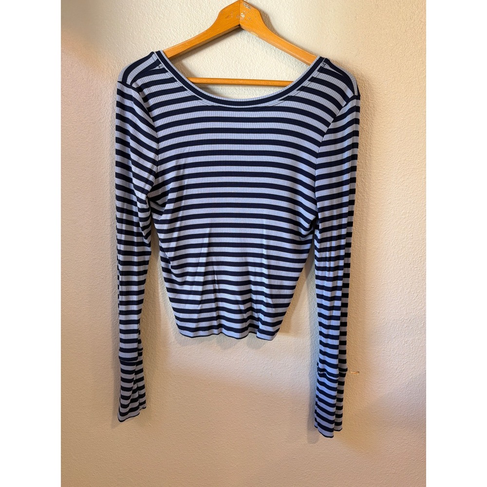 OFFLINE by Aerie Striped Long Sleeve Crop Top Women's Med‎ Blue Ribbed